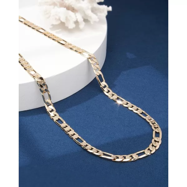 Nautica 14K Gold Plated Brass Necklace  Figaro Flat Link Curb Chain Necklace for Men and Women30 in 10 mm