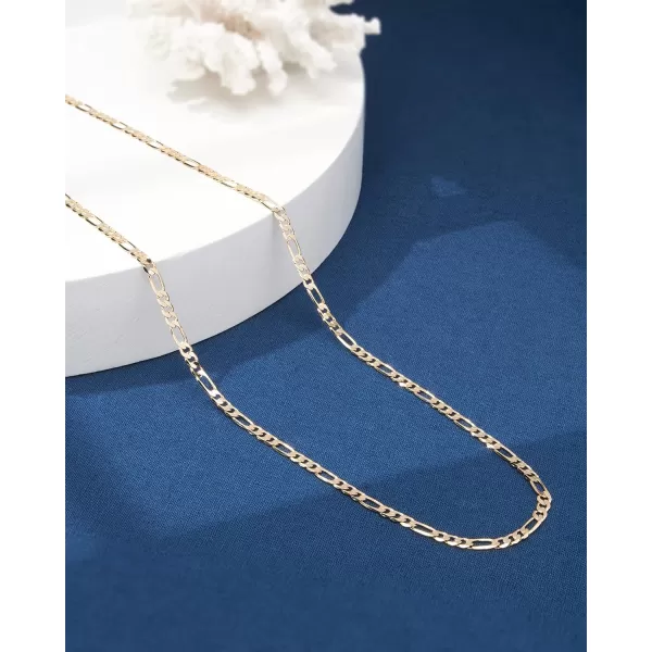 Nautica 14K Gold Plated Brass Necklace  Figaro Flat Link Curb Chain Necklace for Men and Women30 in 4 mm