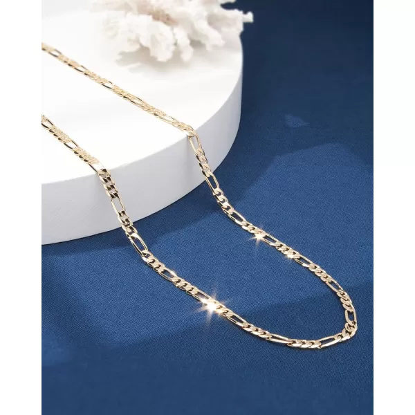 Nautica 14K Gold Plated Brass Necklace  Figaro Flat Link Curb Chain Necklace for Men and Women30 in 6 mm