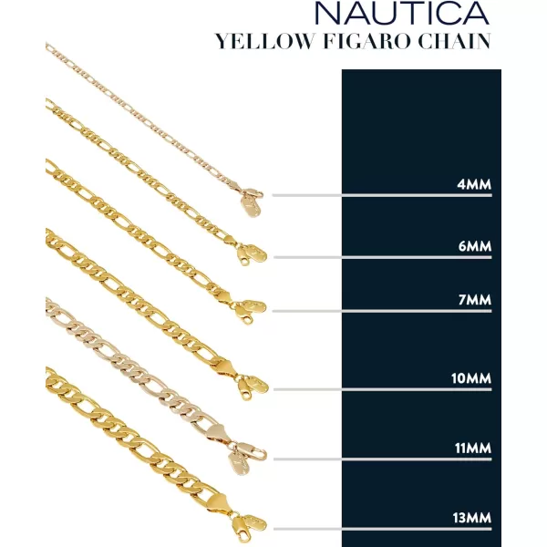Nautica 14K Gold Plated Brass Necklace  Figaro Flat Link Curb Chain Necklace for Men and Women30 in 7 mm