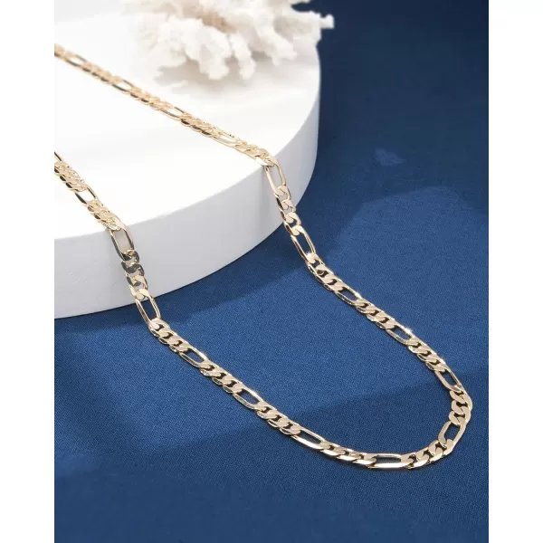 Nautica 14K Gold Plated Brass Necklace  Figaro Flat Link Curb Chain Necklace for Men and Women30 in 7 mm