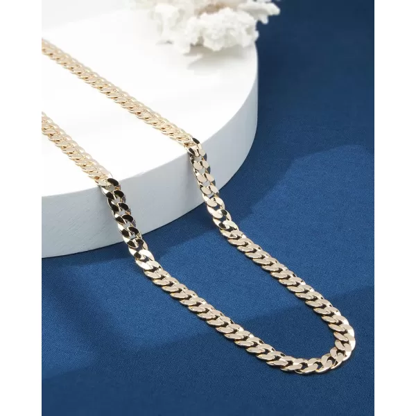 Nautica 14K Gold Plated Brass Necklace  Miami Cuban Flat Link Curb Chain Necklace for Men and Women10 mm