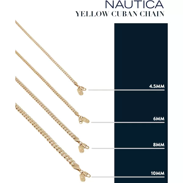 Nautica 14K Gold Plated Brass Necklace  Miami Cuban Flat Link Curb Chain Necklace for Men and Women10 mm