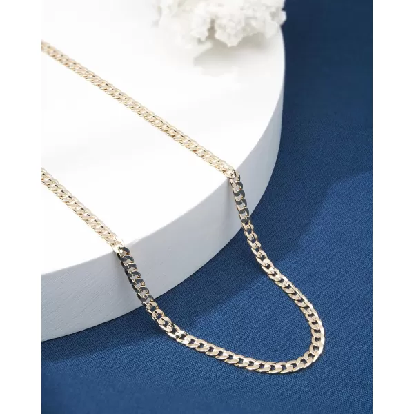 Nautica 14K Gold Plated Brass Necklace  Miami Cuban Flat Link Curb Chain Necklace for Men and Women16 in 4 mm