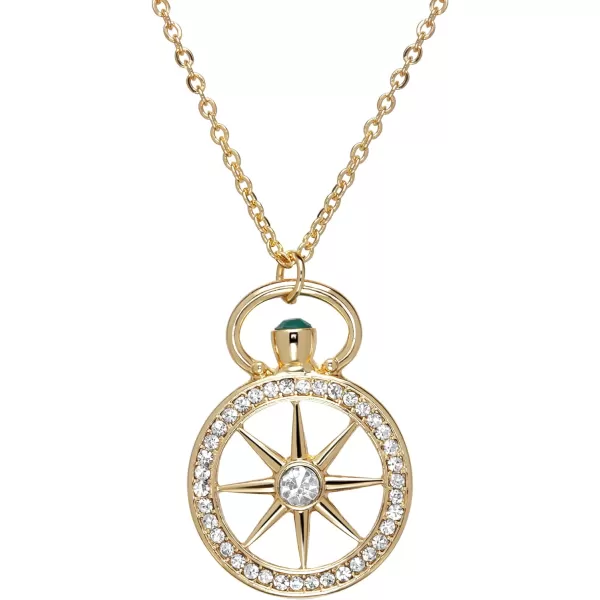 Nautica 14K Gold Plated Brass Necklace  Three Row Layered Pendant Chain Necklace for WomenCompass