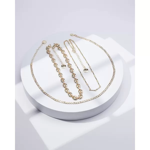 Nautica 14K Gold Plated Brass Necklace  Three Row Layered Statement Chain Necklace for WomenYellow Puffy LinkCurb Chain