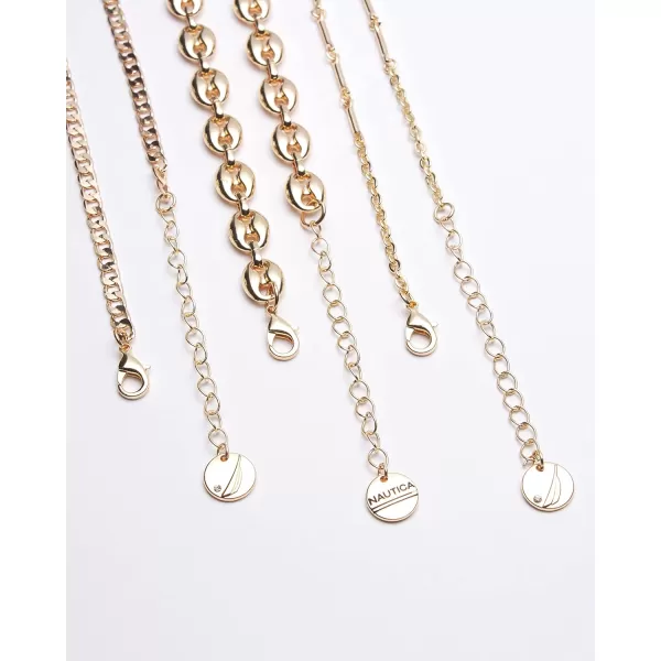 Nautica 14K Gold Plated Brass Necklace  Three Row Layered Statement Chain Necklace for WomenYellow Puffy LinkCurb Chain