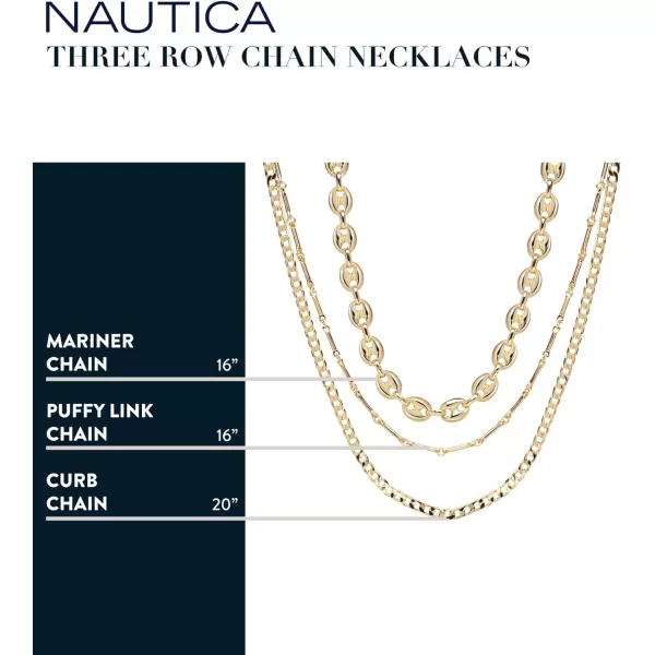 Nautica 14K Gold Plated Brass Necklace  Three Row Layered Statement Chain Necklace for WomenYellow Puffy LinkCurb Chain