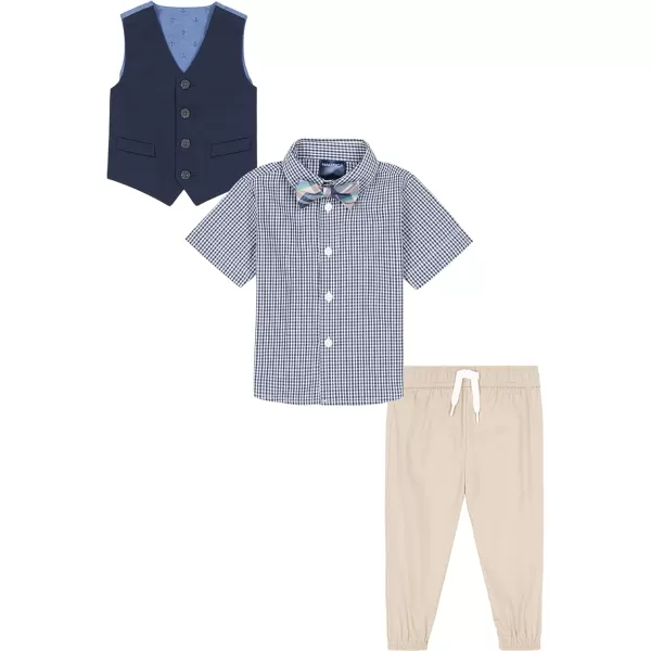 Nautica Baby Boys 4Piece Set with Dress Shirt Vest Pants and TieKhaki Short Sleeve