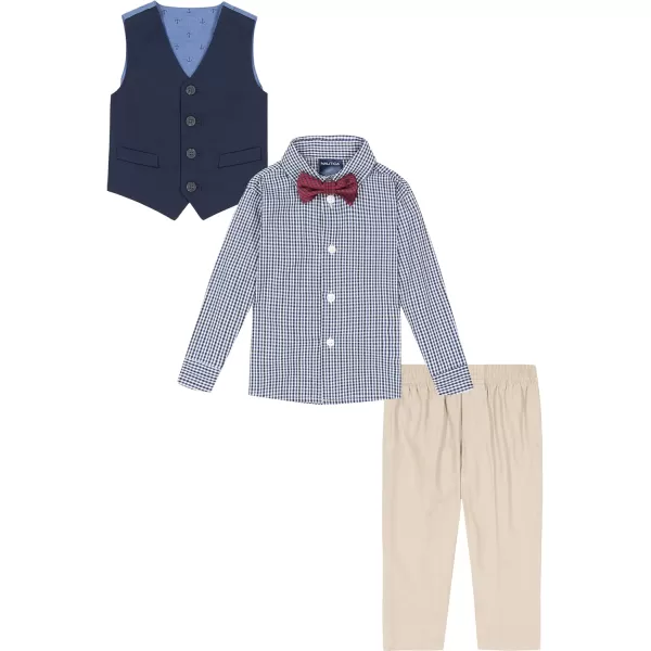 Nautica Baby Boys 4Piece Set with Dress Shirt Vest Pants and TieKhakiNavyRed