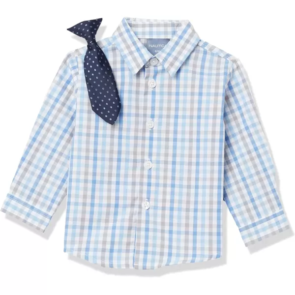 Nautica Baby Boys 4Piece Set with Dress Shirt Vest Pants and TieLight GreyBlue Check