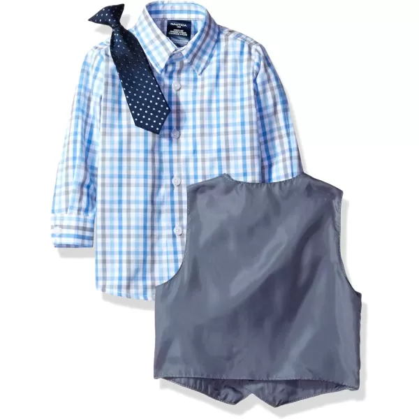 Nautica Baby Boys 4Piece Set with Dress Shirt Vest Pants and TieLight GreyBlue Check