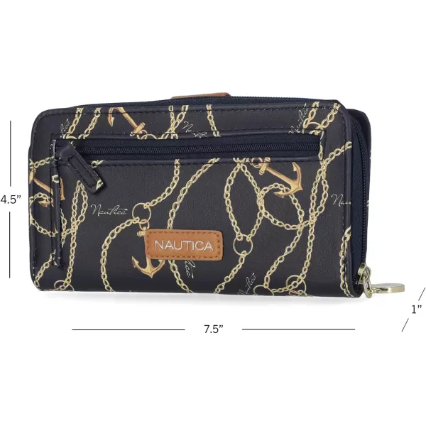 Nautica Be Shore Womens Wallet RFID Blocking Zip Around Clutch Black BuffAnchor Aweigh