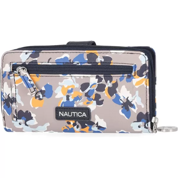 Nautica Be Shore Womens Wallet RFID Blocking Zip Around Clutch Black BuffFloating Floral Atmosphere