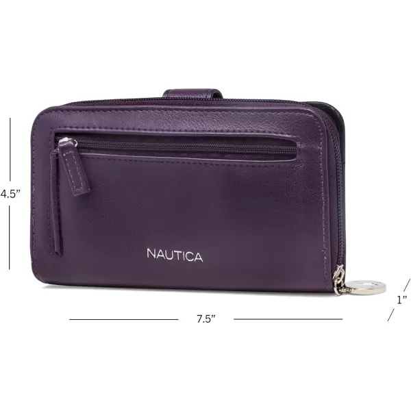 Nautica Be Shore Womens Wallet RFID Blocking Zip Around Clutch Black BuffPlum