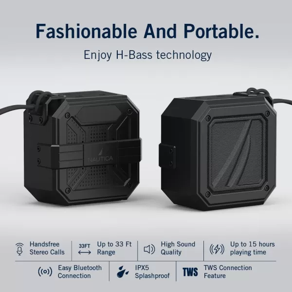 Nautica Bluetooth Portable Speaker Waterproof Wireless Speaker Outdoor Speaker Bluetooth Patio Speakers Loud Sound Clear Audio USB Drive 15Hour Playtime BlackBlackBLACKBLACK