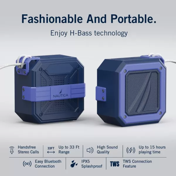 Nautica Bluetooth Portable Speaker Waterproof Wireless Speaker Outdoor Speaker Bluetooth Patio Speakers Loud Sound Clear Audio USB Drive 15Hour Playtime BlackGrayNAVYBLUE