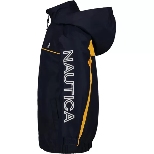 Nautica Boys Light Weight Anchor Jacket with Stowable HoodSport NavyYellow