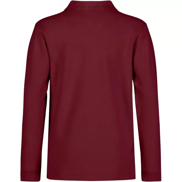 Nautica Boys School Uniform Long Sleeve Polo Shirt Button Closure Comfortable Breathable FabricBurgundy