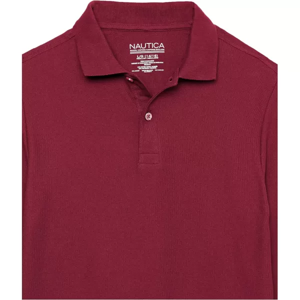 Nautica Boys School Uniform Long Sleeve Polo Shirt Button Closure Comfortable Breathable FabricBurgundy