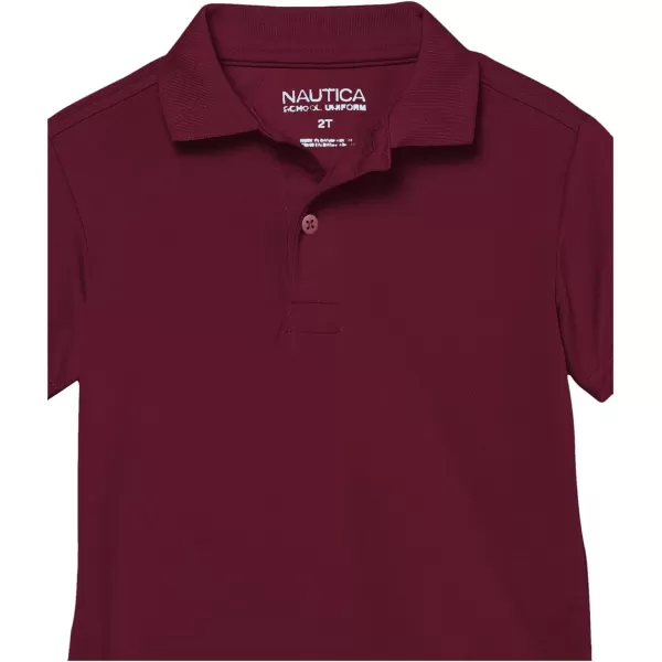 Nautica Boys School Uniform Short Sleeve Polo Shirt Button Closure Moisture Wicking Performance MaterialBurgundy