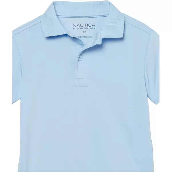 Nautica Boys School Uniform Short Sleeve Polo Shirt Button Closure Moisture Wicking Performance MaterialLight Blue