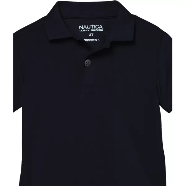 Nautica Boys School Uniform Short Sleeve Polo Shirt Button Closure Moisture Wicking Performance MaterialNavy