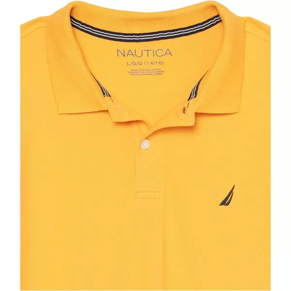 Nautica Boys Short Sleeve Anchor Polo Button Closure Soft  Comfortable Pique FabricGolden Rod