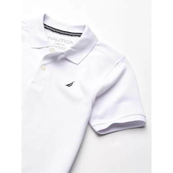 Nautica Boys Short Sleeve Anchor Polo Button Closure Soft  Comfortable Pique FabricWhite