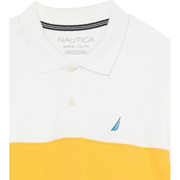 Nautica Boys Short Sleeve Fashion Polo Button Closure Soft  ComfortableBold Block Bright White