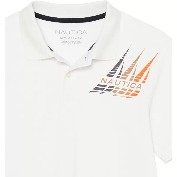 Nautica Boys Short Sleeve Fashion Polo Button Closure Soft  ComfortableMotion Bright White