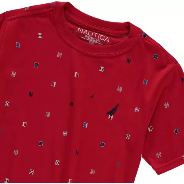 Nautica Boys Short Sleeve Graphic Crew Neck TShirtAll Over Carmine