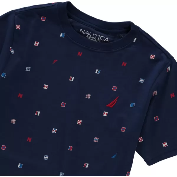 Nautica Boys Short Sleeve Graphic Crew Neck TShirtAll Over J Navy