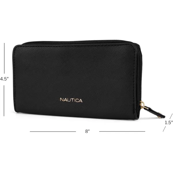 Nautica Bulk Cargo Womens RFID Wallet Clutch Zip Around Organizer EarthBlack