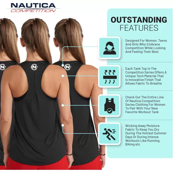 Nautica Competition 3 Pack Workout Tank Tops for Women Active Athletic Gym Workout Running Exercise Yoga DryFit Fabric3 Pack Black