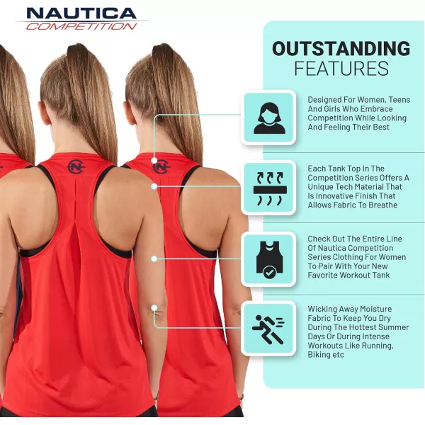 Nautica Competition 3 Pack Workout Tank Tops for Women Active Athletic Gym Workout Running Exercise Yoga DryFit Fabric3 Pack Red