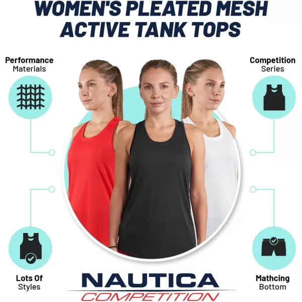 Nautica Competition 3 Pack Workout Tank Tops for Women Active Athletic Gym Workout Running Exercise Yoga DryFit FabricBlack Red White