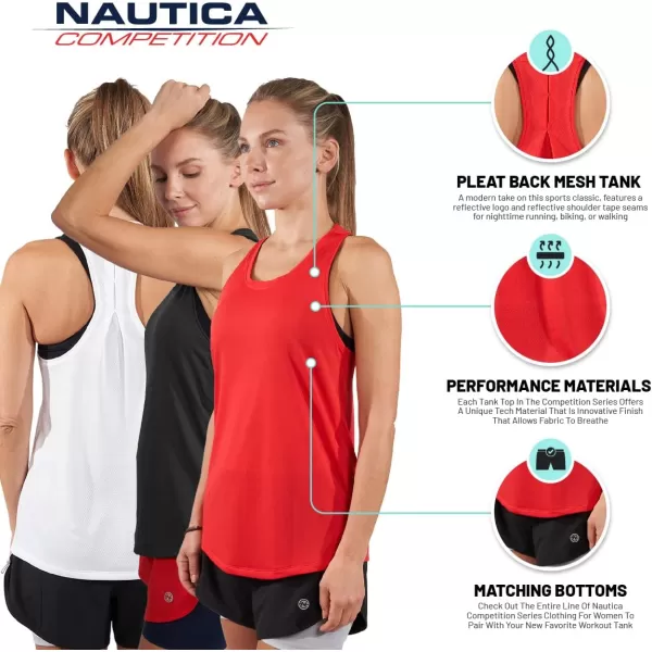 Nautica Competition 3 Pack Workout Tank Tops for Women Active Athletic Gym Workout Running Exercise Yoga DryFit FabricBlack Red White