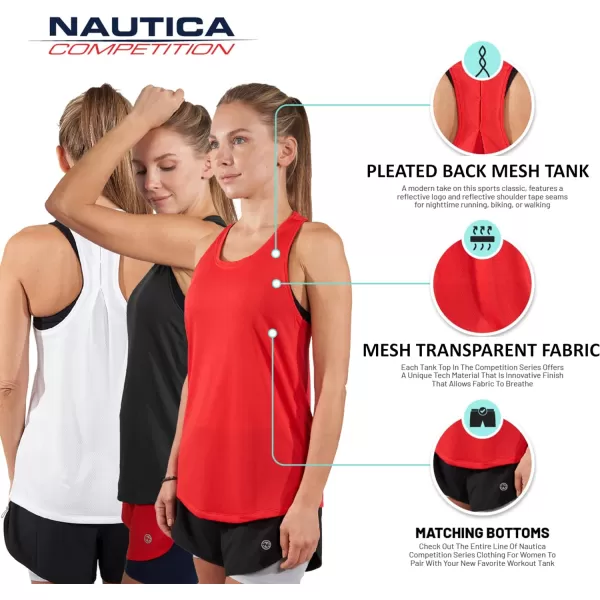 Nautica Competition 3 Pack Workout Tank Tops for Women Active Athletic Gym Workout Running Exercise Yoga DryFit FabricBlack Red White