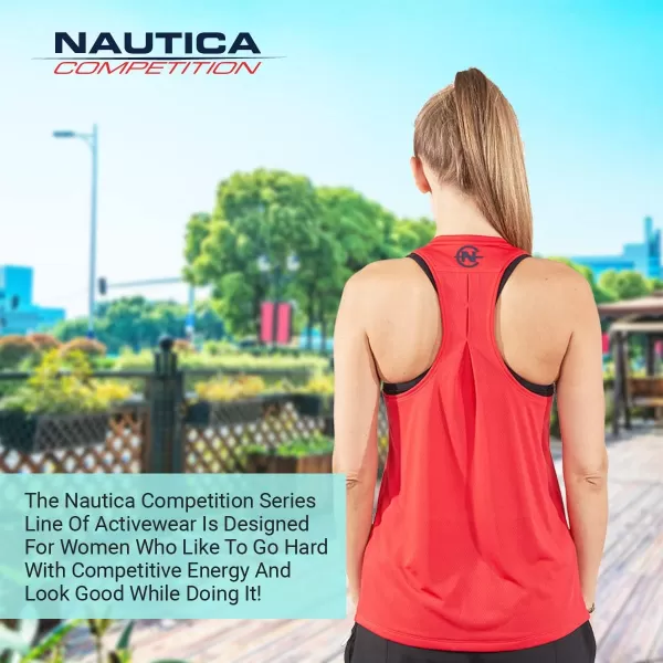 Nautica Competition 3 Pack Workout Tank Tops for Women Active Athletic Gym Workout Running Exercise Yoga DryFit FabricBlack Red White