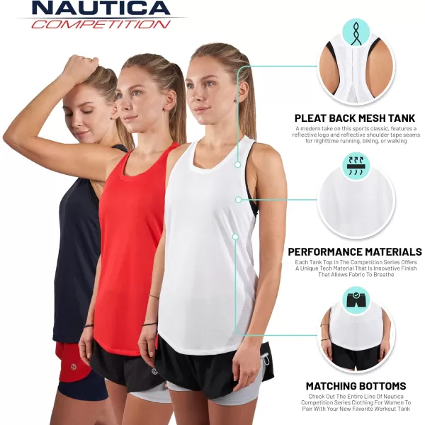Nautica Competition 3 Pack Workout Tank Tops for Women Active Athletic Gym Workout Running Exercise Yoga DryFit FabricNavy Red White