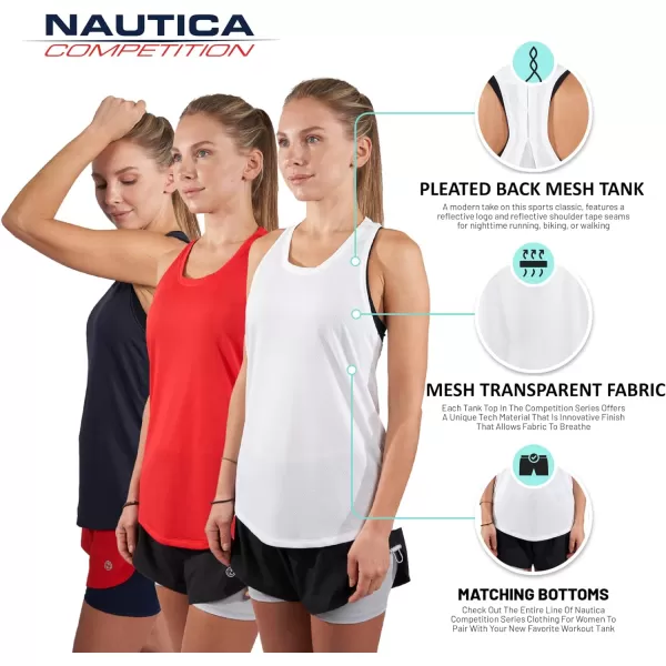 Nautica Competition 3 Pack Workout Tank Tops for Women Active Athletic Gym Workout Running Exercise Yoga DryFit FabricNavy Red White