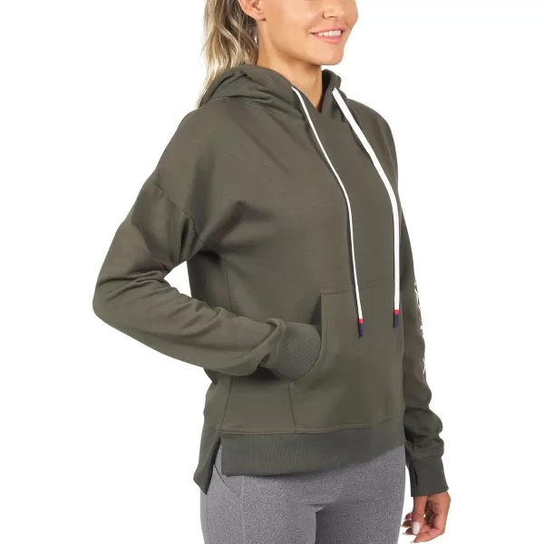 Nautica Competition Womens Athletic Active Basic Essential Pullover Sweatshirt Hoodie Ultra Soft Fleece With PocketsOlive