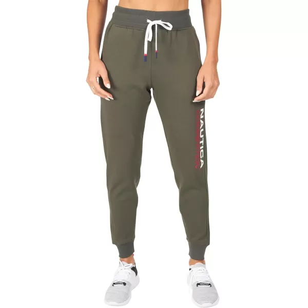 Nautica Competition Womens Joggers Athletic Active Basic Essential Running Ultra Soft Fleece Relax Fit Lounge SweatpantsOlive