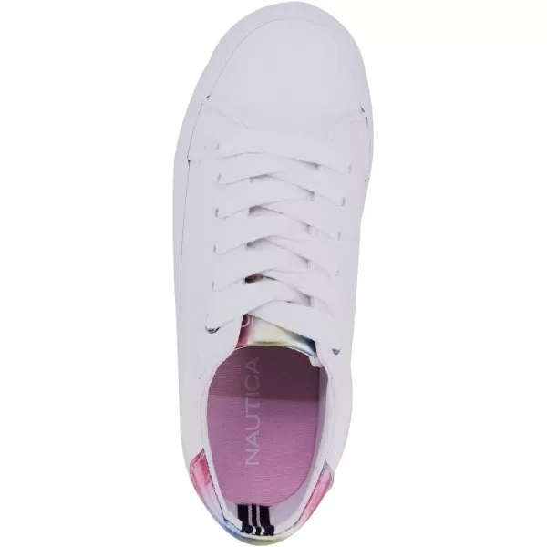 Nautica Girls Court Sneakers Stylish LowTop LaceUp and SlipOn Tennis Shoes in Big amp Little Kid SizesWhite Rainbow