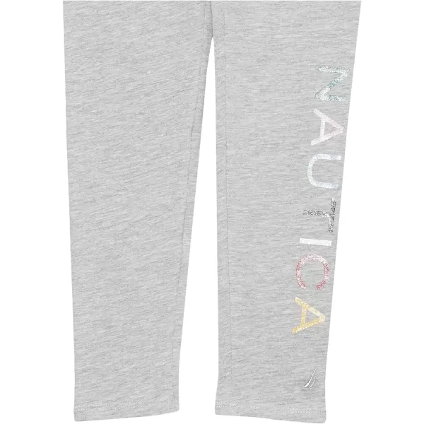 Nautica Girls Leggings Full Length Pullon Stretch Pants with Elastic Waistband amp Logo DetailLight Grey Multi