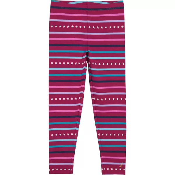 Nautica Girls Leggings Full Length Pullon Stretch Pants with Elastic Waistband amp Logo DetailRasberry Stripes