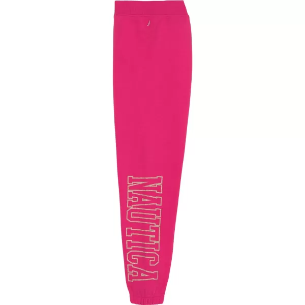 Nautica Girls Logo Sweatpants Fleece Joggers with Ribbed Cuffs  Functional Side PocketsFuchsia Glitter Art