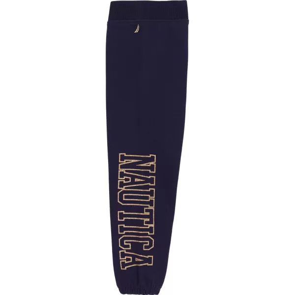 Nautica Girls Logo Sweatpants Fleece Joggers with Ribbed Cuffs  Functional Side PocketsPeacoat Glitter Art