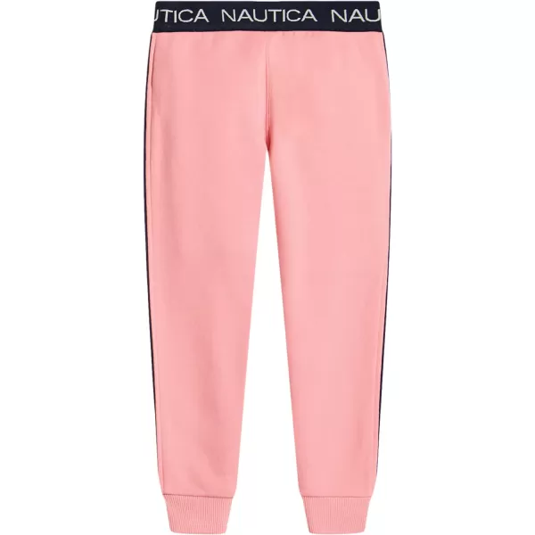 Nautica Girls Logo Sweatpants Fleece Joggers with Ribbed Cuffs  Functional Side PocketsPink Flamingo